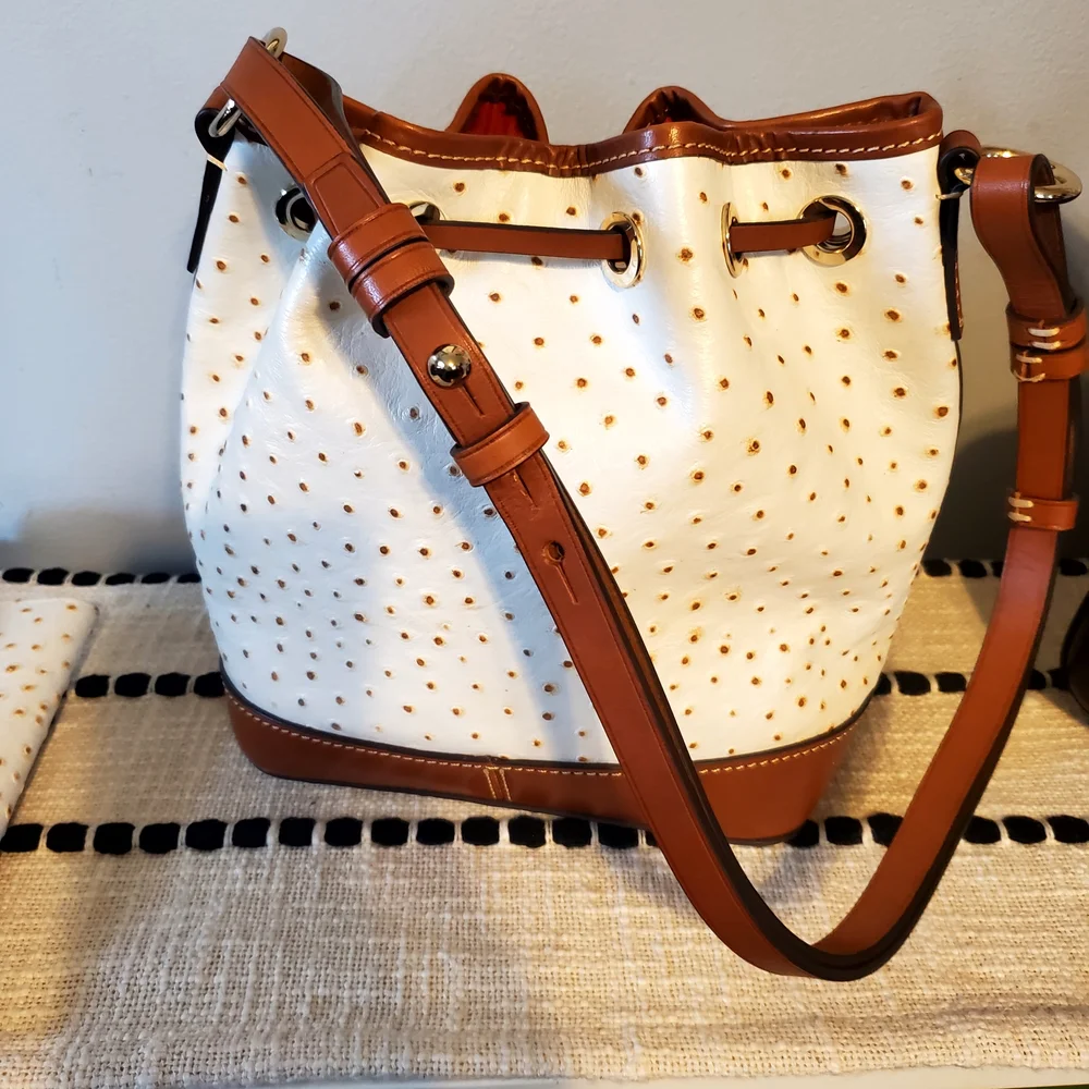Dooney & Bourke White and Tan Perforated Shoulder Bag - Picture 3 of 12